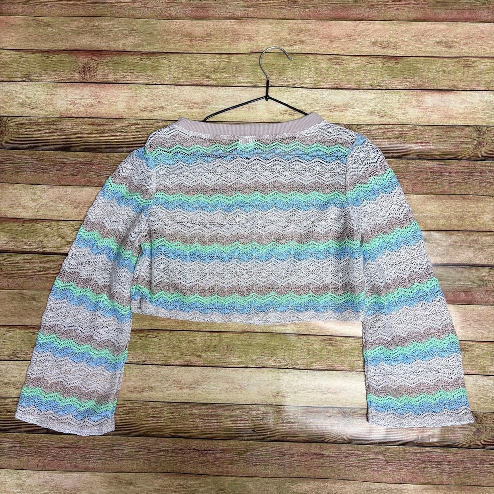 Wild Fable Chevron Knit Crop Top Bell Sleeve Mint Blue Cream Small Womens